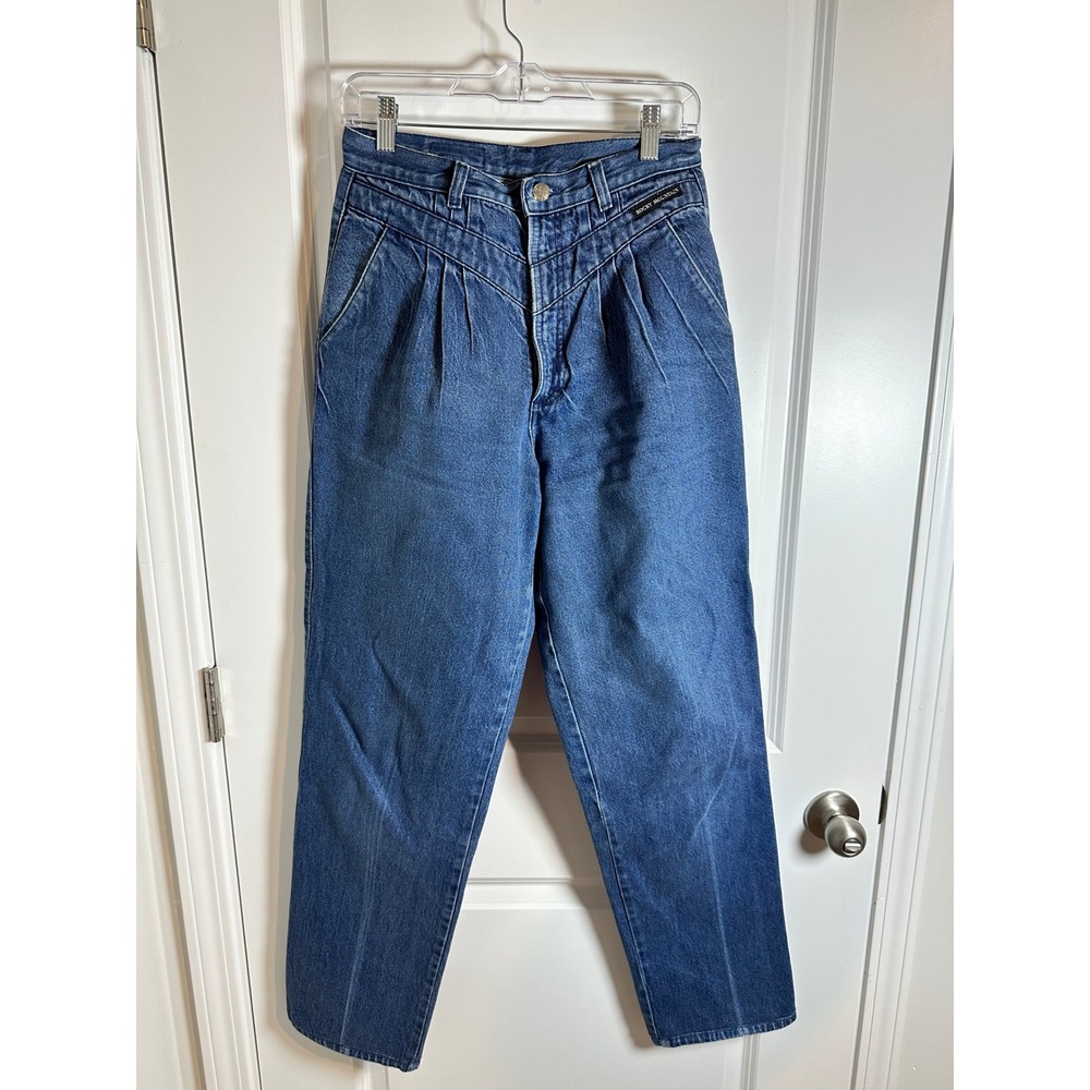 Rocky Mountain Vintage Jeans Womens Pleated High Rise Tapered Leg Denim Blue‎